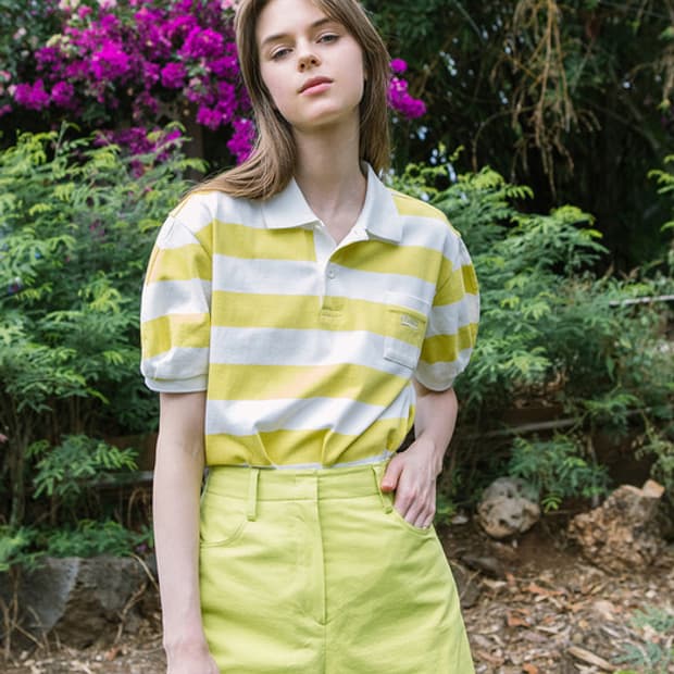 앤유 HANAUMA Collar stripe T-shirt 라임 새상품