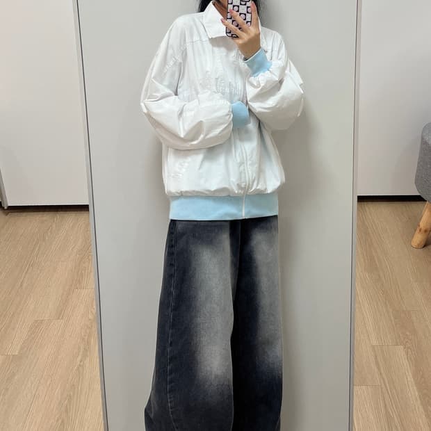 아디다스 00s 자수로고 화이트 하늘 코튼 집업 자켓
