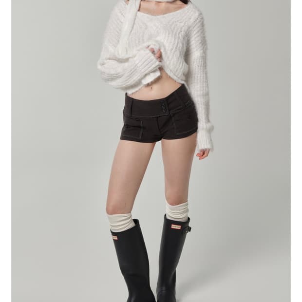 클리시어 쓰리 버튼 레이스 쇼츠 차콜 s