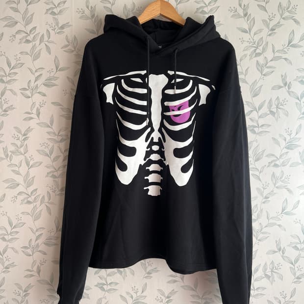 블랙 해골 프린팅 후드티 M