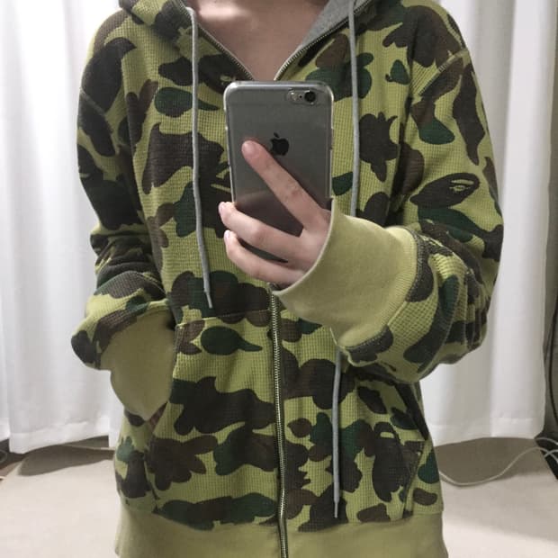 베이프 리버시블 양면 그레이 카모 밀리터리 풀 후드집업