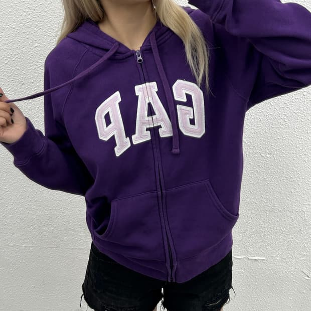 갭 연보라 센터로고 딥퍼플 후드집업 M