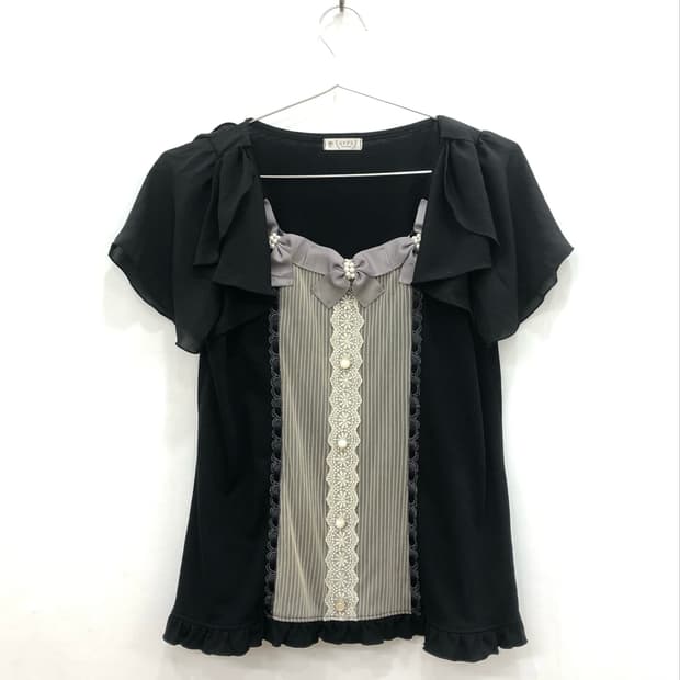 AXES FEMME black ribbon lace blouse