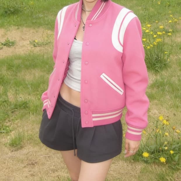 생 로랑 핑크 울 바시티 자켓