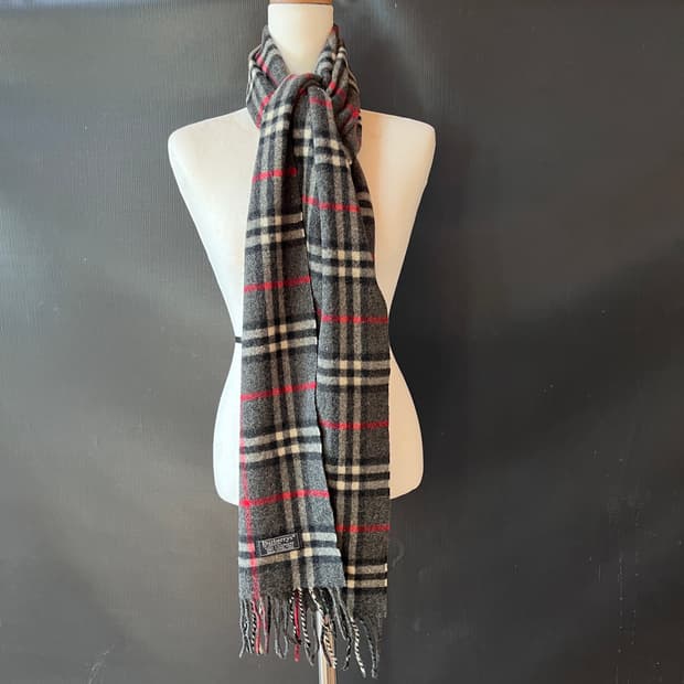 90s 버버리 캐시미어 영국생산 차콜 머플러