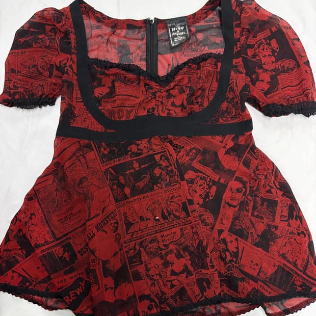 히스테릭글래머 레드 반팔 블라우스