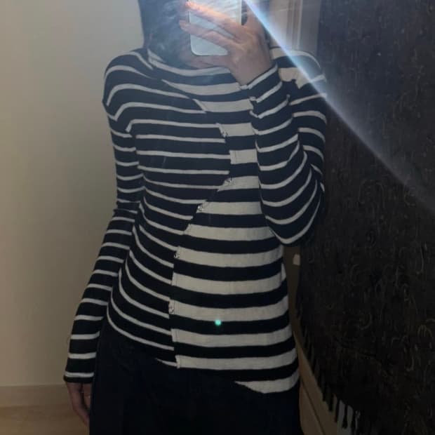 Vintage 갸루 고스펑크 스트라이프 언발 니트