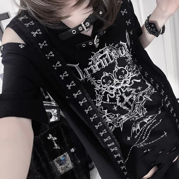 TricuspidC TC 서브컬쳐 프린팅 반팔 티셔츠 