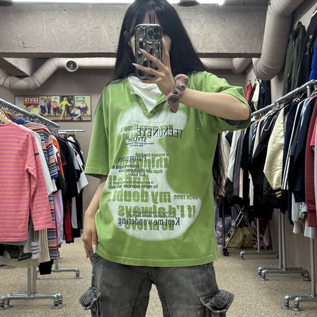 빈티지 영문 레터링 레이어드 반팔 티셔츠 S161