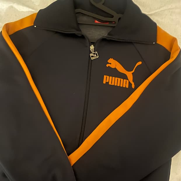 푸마 주황 집업 트랙탑 져지