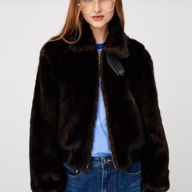 문선 mink like stripe fur jacket