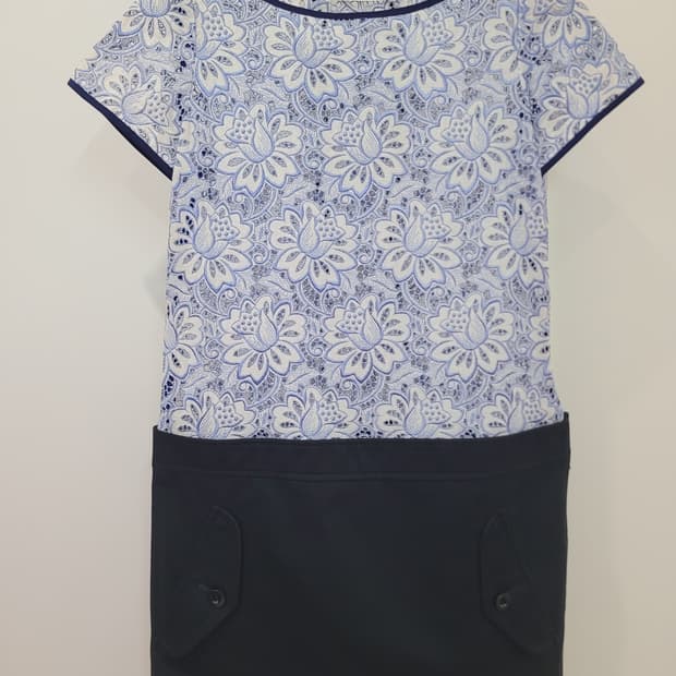 사카이럭 레이스 배색 미니 원피스  44~55