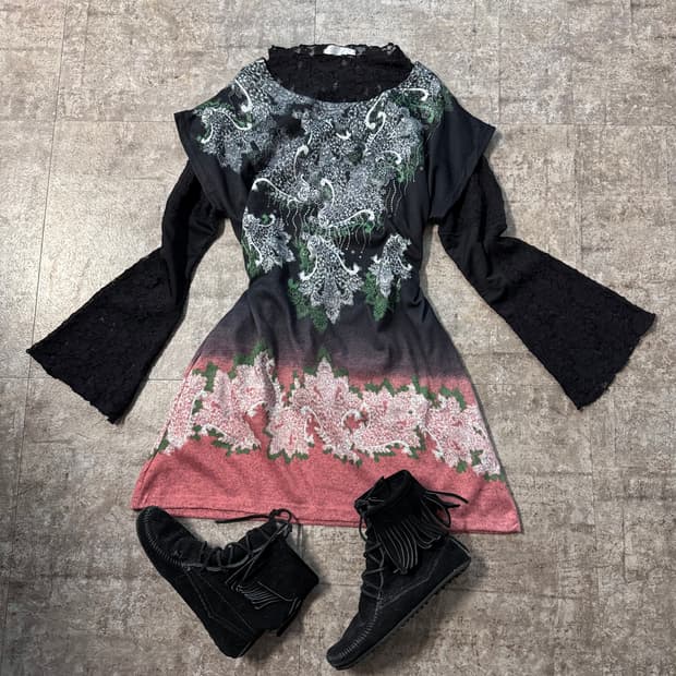 페이즐리 그라데이션 원피스 레이어드 탑 2pcs SET