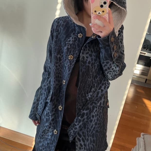 히스테릭 글래머 레오파드 양털 후드 트렌치 코트