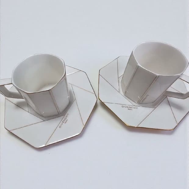 지방시 커피잔 찻잔 세트 화이트 골드 라인