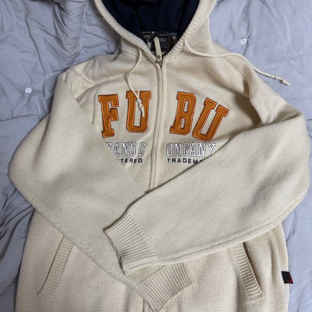 후부 Fubu 90s 스펠 로고 니트 후드 집업