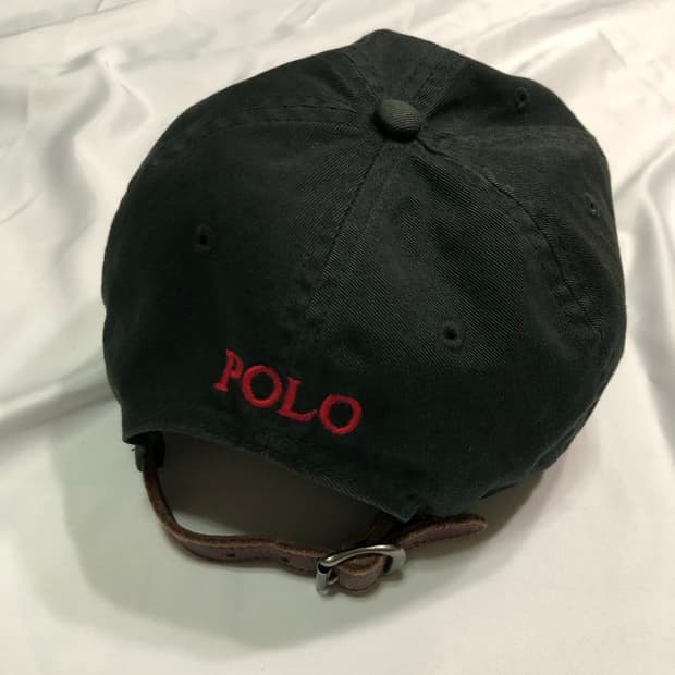 폴로 랄프로렌 가죽 스트랩 블랙 볼캡 모자