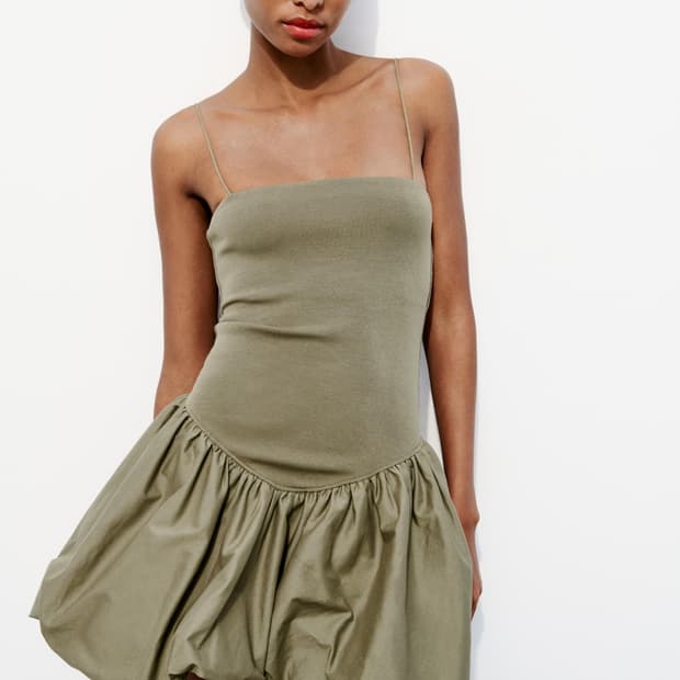 자라 벌룬 포플린 리브드 콤비 원피스 m