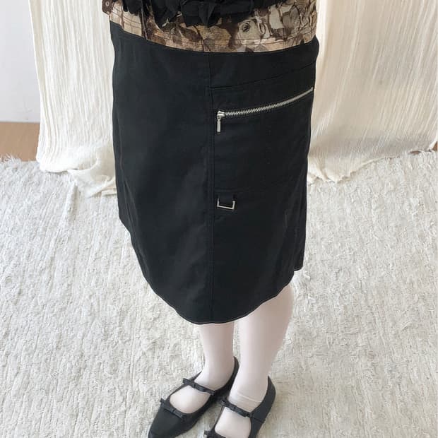 vintage zip detail midi skirt