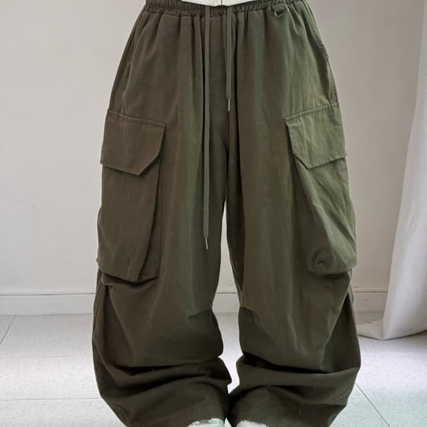 빈티지 와이드 카키 카고 팬츠