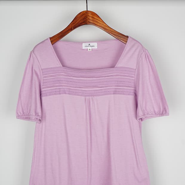 COURREGES square neck pintuck T-shirt
