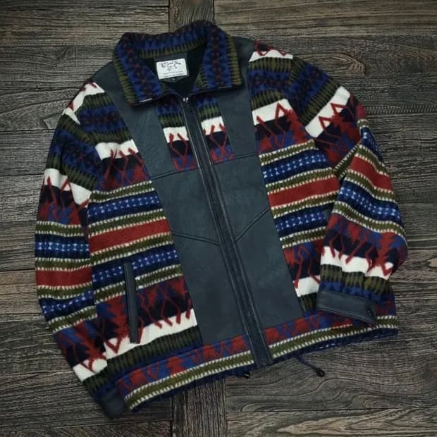 램스킨 양가죽 에스닉 패턴 플리스 쉐르파 자켓