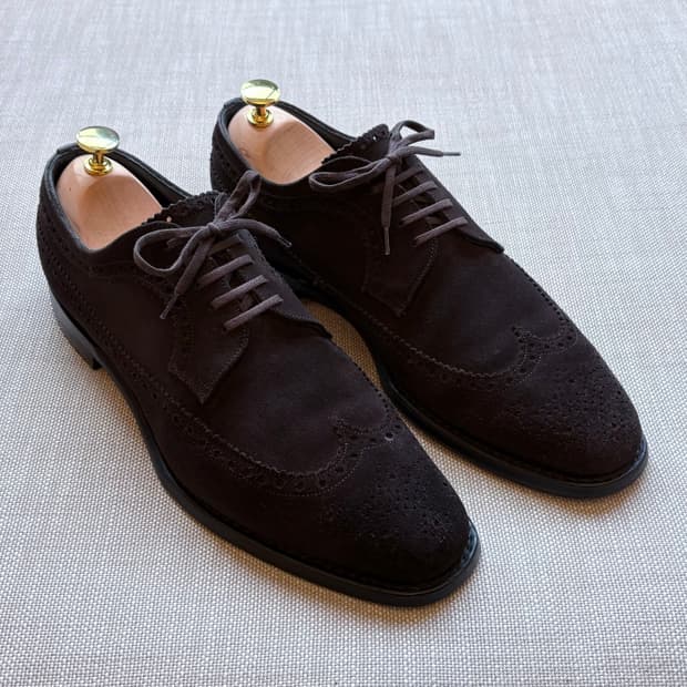 영국 Churchs PORTMORE 브라운 스웨이드 브로그 윙팁