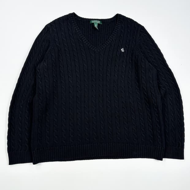 폴로 랄프로렌 클래식 여성 브이넥 케이블 니트 블랙 여성XL