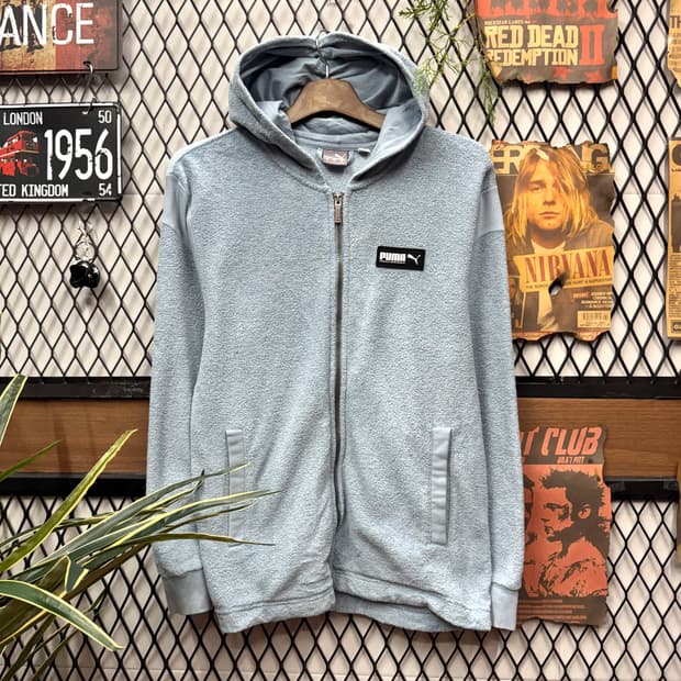 푸마 테리 후리스 후드 집업 전면 로고 포인트