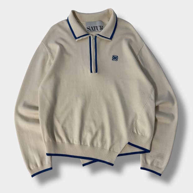 세터 루즈핏 더블린 언벨런스 카라 하프집 니트