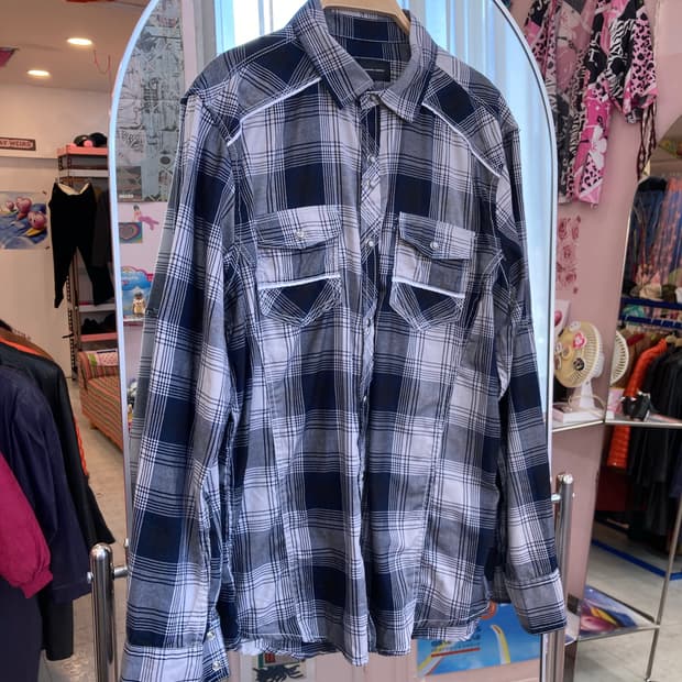 cotton 100, 웨스턴 빈티지 체크 에스닉 포켓 셔츠