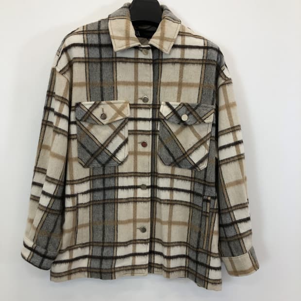 자라 라나울 금장 플레이드 오버셔츠자켓 M