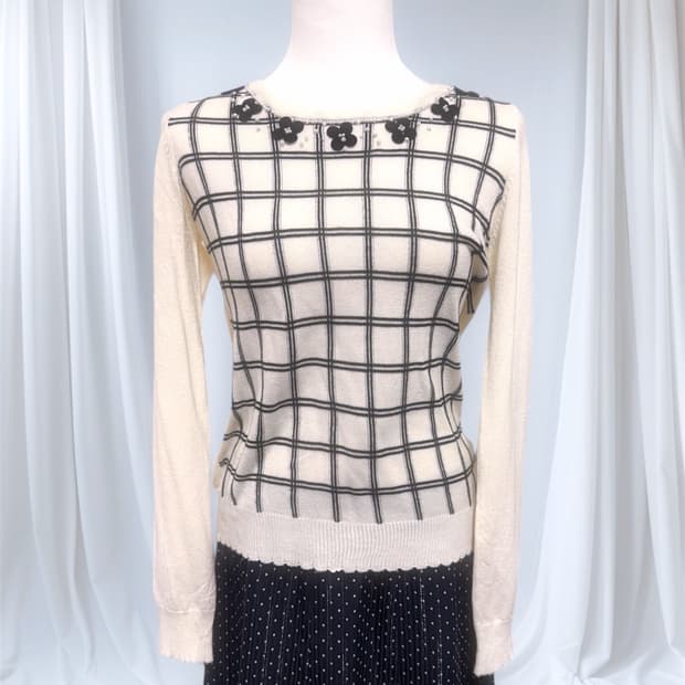 빈티지 플라워 체크 니트