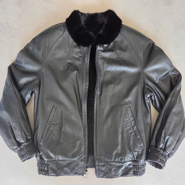 빈티지 소가죽 사가 밍크퍼 리버서블 블루종 자켓