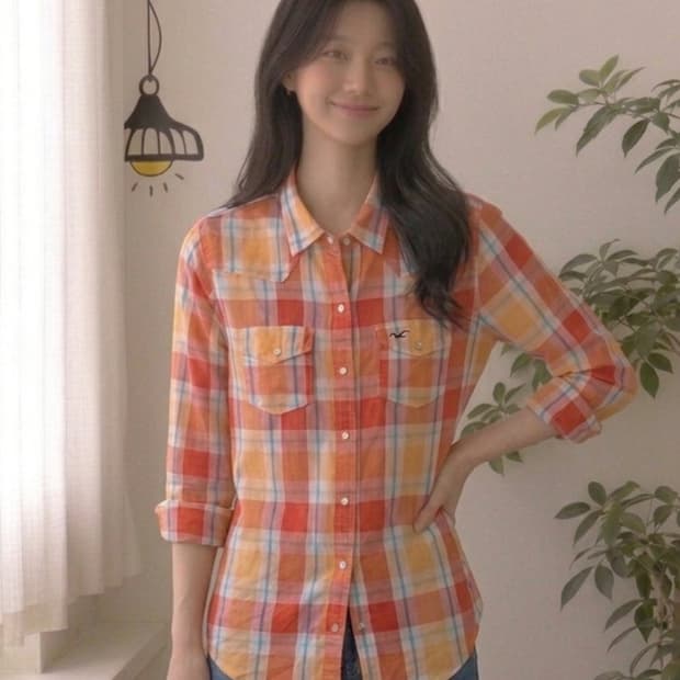 [XS] Hollister 여성 웨스턴 스냅 체크 셔츠