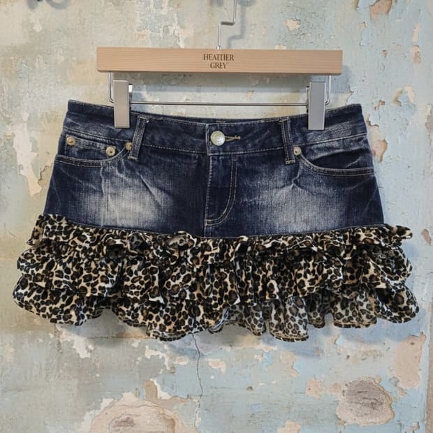 Japaness Vintage 헤더 그레이 데님 호피 스커트