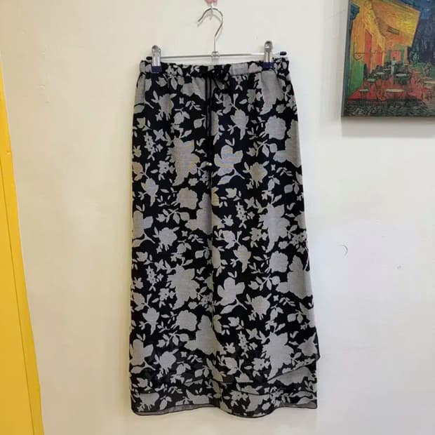 vtg 블랙 플라워 쉬폰 롱 스커트 