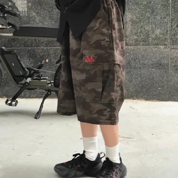 카모 무센트 카고 바지 밀리터리 폴리 나일론 버뮤다 하프 팬츠 남녀공용