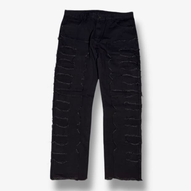 Black Crust Distressed Wide Denim