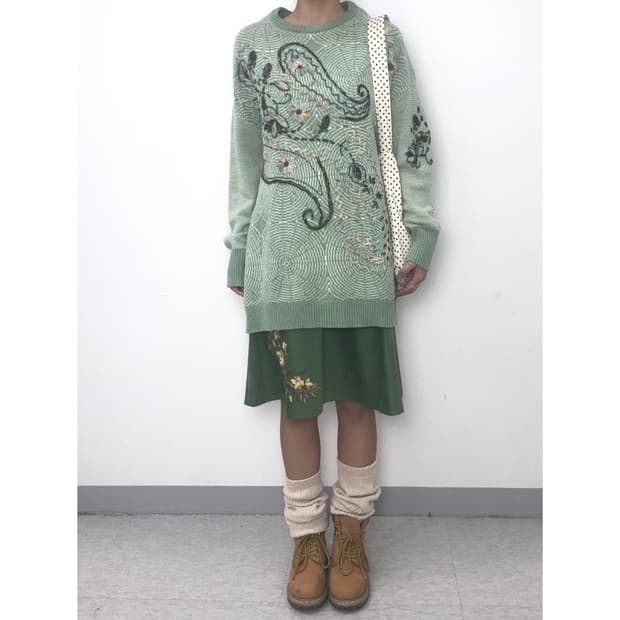 빈티지 그린 미디 스커트