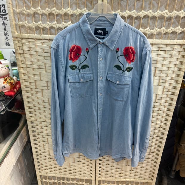 95-100 정품 스투시 플라워 자수 셔츠 팝니다