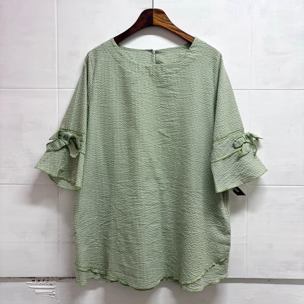 연두 시어서커 리본 러플 블라우스 JPN (미착용)