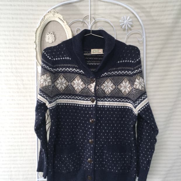 jpn vintage 노르딕 울 카라 버튼 가디건 y2k 스트릿 갸루 펑