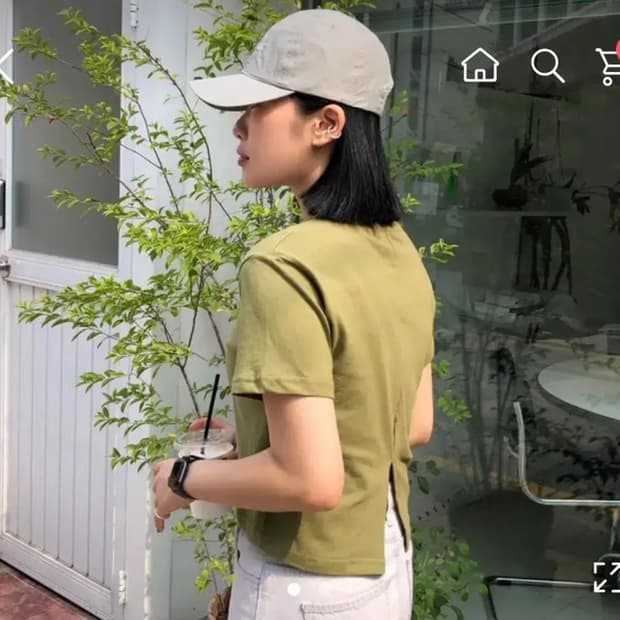 백 슬릿 반팔티 올리브