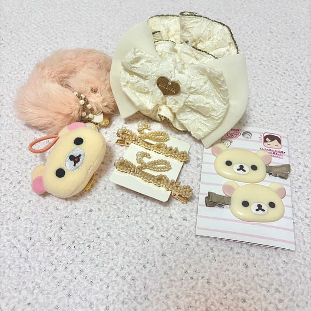 리즈리사 헤어슈슈 코리락쿠마 머리끈 머리핀 세트 히메갸루 라떼갸루