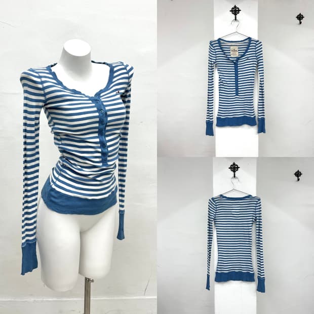 Hollister skyblue stripe sleeve