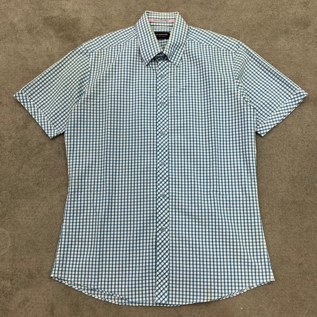 100 루이까또즈 블루 체크 반팔 셔츠