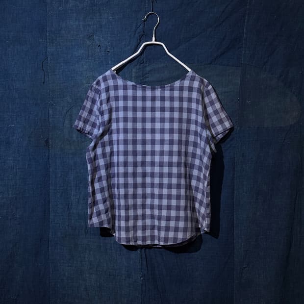 44-55 ) Japanese Vintage Checked Blouse