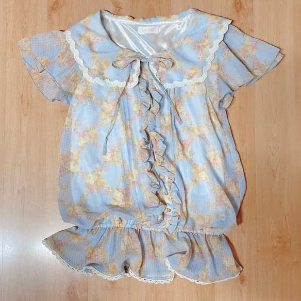 리즈리사 플라워 세일러 블라우스 파스텔 블루 여름 페어리 히메갸루 일브