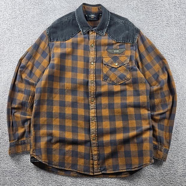 할리데이비슨 데님숄더 체크 포켓 바이커 셔츠 ( L ) / 9369